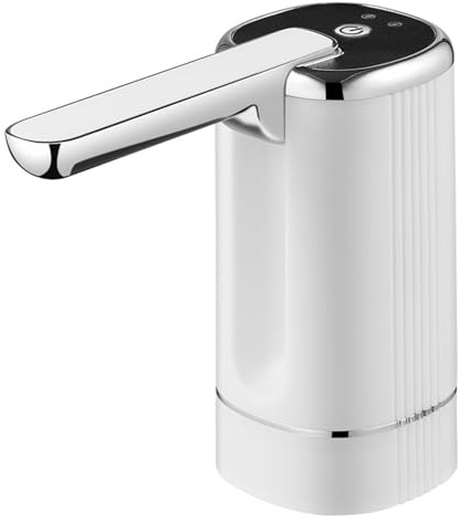Foldable 5 Gallon Water Dispenser Pump Electric Water Bottle Pump with Removable Base for 1-5 Gallon Jug Automatic Water Dispenser Countertop for RV Outdoor Travel Bedside Home Office (White&Silver)