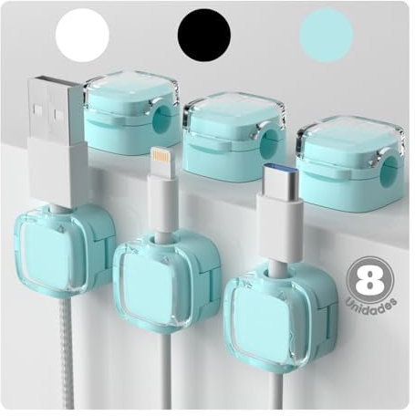 Sujeta Cables Adhesivo (8uds). Organizador de Cables. Cable Management. Sujetacables Autoadhesivos con cierre magnetico. ALBURANⓇ