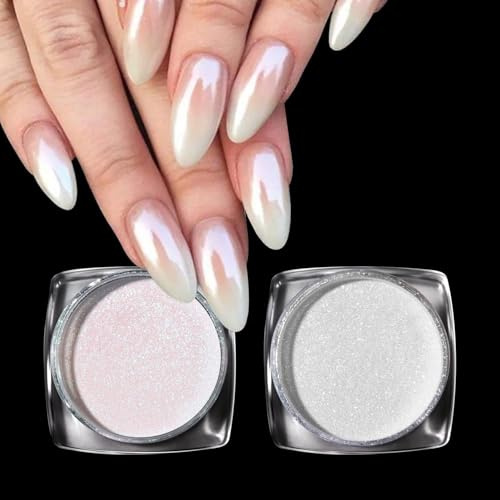 BISHENGYF 2Pcs Polvere Unghie Effetto Perla - Polvere Effetto Specchio per Unghie Neon, Polvere Cromata per Unghie Verde Aurora Polvere Glitter Ciambella Smaltata, DIY Nail Art Salon Chrome Nails