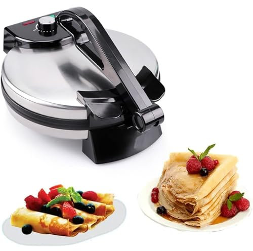 ERICAT Machine À Tortillas Électrique, Machine À Roti 1800 W avec Voyant Lumineux, Chauffage Double Face Et Revêtement Antiadhésif, Contrôle De Température Réglable Et Facile À Nettoyer, pour Crêpes