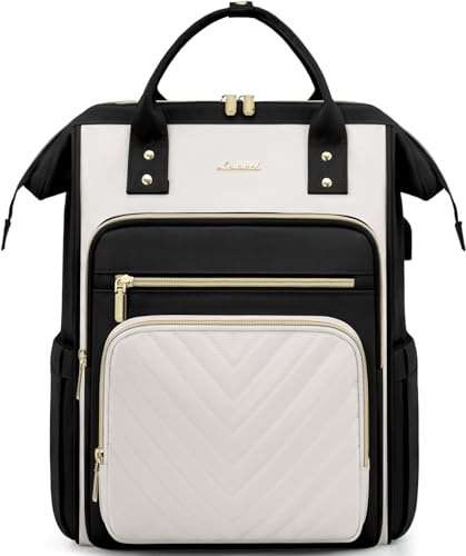 LOVEVOOK Laptop Backpack for Women, 15.6 inch Womens Backpack for School College with USB Port & Anti-theft Zipper, Large Computer Laptop Rucksack Casual Daypacks for Business Travel, Black Beige