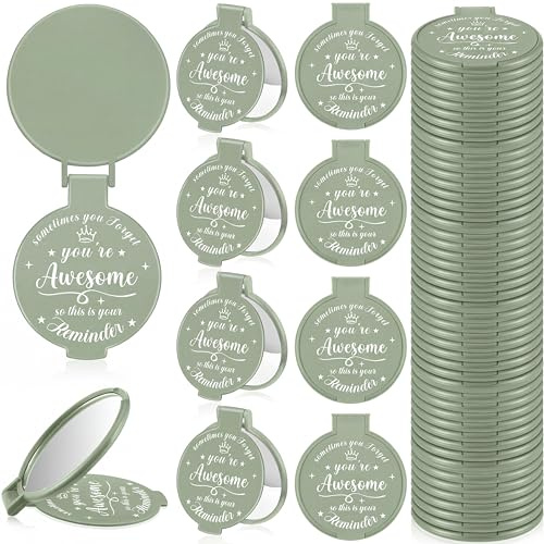 Gulfmew 36 Pcs 2.76 Inch Inspirational Pocket Mini Compact Mirror Bulk Portable Folding Makeup Mirror for Adult Women Party Favors Daily Small Gifts for Travel Thanksgiving Christmas (Sage Green)