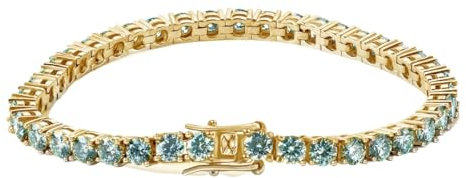 LOEXZAH Grünes Moissanit-Tennisarmband für Damen und Herren, Diamant-Tennisarmband, rotvergoldet, 3 mm, Herren-Diamantarmband, Geburtstagsgeschenk, Diamantschmuck (Gold, 16 cm, Blau), 6.29inch, Stein,