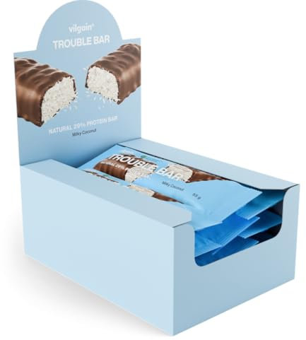Vilgain Double Trouble Protein Bar | Two-layer nut bar with 29% protein & stevia sweetness | Bar ideal for muscle building & snacking (12x55g, Coconut)