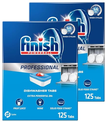 Finish Professional All-in-One Dishwasher Tablets 250 Pack (2 x 125) – Powerful Cleaning, Grease Removal, Shine Protection