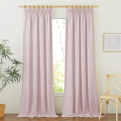 PONY DANCE Boho Leinen Vorhang Halbtransparente Gardinen mit Kräuselband | Altrosa,2er Set,H245 x B140 cm,Leinenoptik Gardinen Schienensystem,Leinenvorhang Vintage Wohnzimmer,Linen Curtains