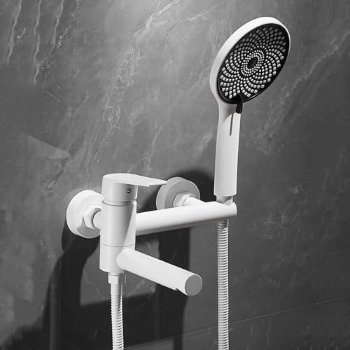 Wasserfall Badezimmer Wannenarmatur Badewannenarmatur Weiß Einhebelmischer Wandmontage Einhebelmischer mit Dusche A