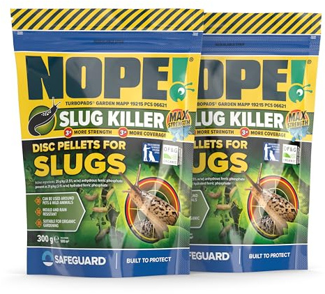 NOPE! Slug Killer Pellets for Gardens 1000m2 Coverage | Max-Strength, Rainfast & Mould-Resistant | 2 x 300g | Save Veg, Fruits & Plants | Approved for Organic Gardens