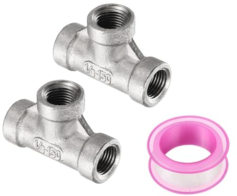 QUARKZMAN 2 Pzas Racores en T de Acero Inoxidable 304 G1/8 - Adaptador Hembra en T de 3 Vías, Conector para Fundición de Tuberías en Forma de T con Cinta Selladora, Desagües y Calefacción