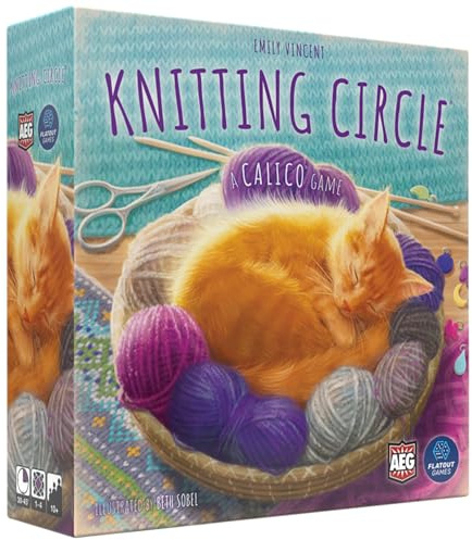 Alderac Ent. | Knitting Circle | Juego de Colocación de Losetas Puzzle con Lana Gatos y Objetivos de Patrón | 1 a 4 Jugadores | A Partir de 10 Años | 30 a 45 Minutos | 1-4 jugadores, a partir de 10 años, 30-45 minutos, tejidos acogedores de hilo de gatos