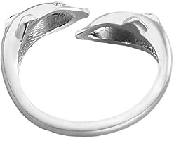 FRCOLOR Offener Delfin Fingerring aus Kupfer Silberfarben Verstellbar Stilvoller Fingerschmuck für Festliche Anlässe
