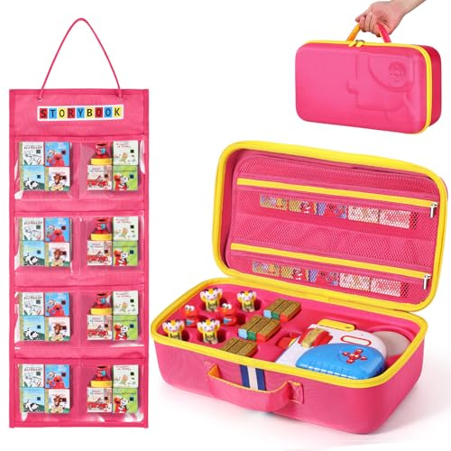 Large Carrying Case Compatible with Little Tikes Story Dream Machine Books Starter Set and Accessories, With Storage Organizer Bag Suitable for Books and Audio Play Character (Blue+Pink)