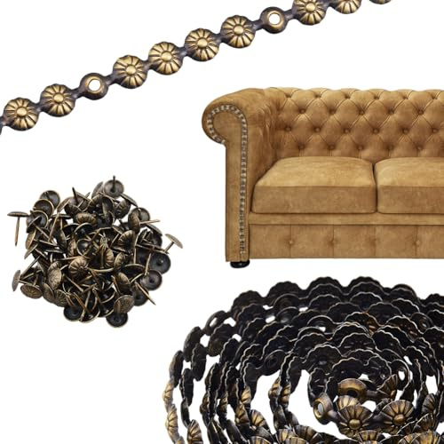 SUPERFINDINGS 10 Set Insgesamt Polsternägel Zierstreifen D34mm Antik Bronze Möbelnägel Streifen Eisen Polsternadeln Mit Gänseblümchenkopf Für Sofa Stuhl Bett (11 Stück Nadeln/Set)