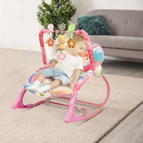 Transat Bébé Ergonomique - 3 Positions Réglables, Balancement Naturel, Harnais de Sécurité, Tissu Lavable - Pour Bébé de 0 à 9 Mois - Jusqu'à 12 kg- 80 x 60 x 43 cm (Rose)