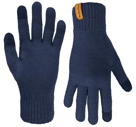 Timberland Men’s Rib Knit Gloves - Suede Clip, Soft Stretch Winter Handwear, Warm Lining, Touchscreen Ready Fingertips, Peacoat, One Size