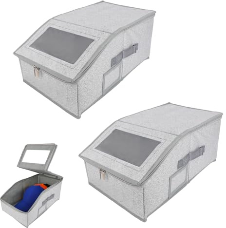 Penitue 2pcs Boîtes de Rangement pour Casquettes de Baseball, Boîte Rangement Chapeaux avec Poignée Support Casquettes Baseball pour Placard Conception Fenêtre Transparente Organiseur Chambre