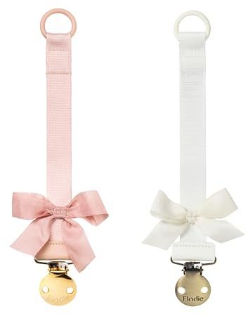 Elodie Details Pacifier Clip for Boys Girls – Durable Dummy Chain with Clip, BPA Free Soother Holder, Recycled Polyester Pacifier Strap Unisex, Pack of 2 – Powder Pink/Vanilla White