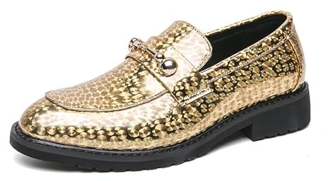 Herrloafers i lackläder med glittriga detaljer, formella affärsskor, vardagsskor i Oxford-stil for bröllop, bankett, fest, kontorsevenemang(Gold,42 EU)