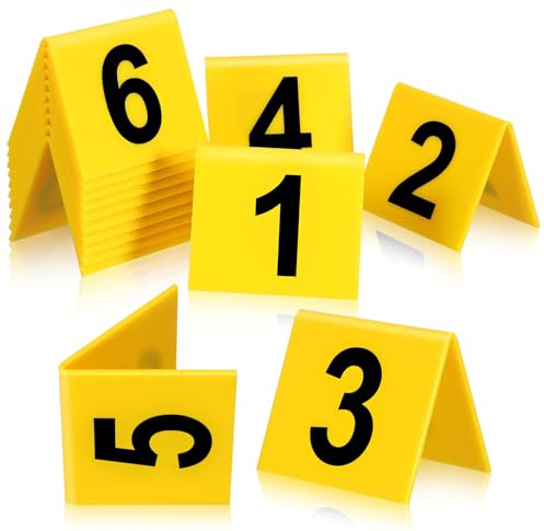 OSALADI Plaques Numérotées de Table en Acrylique 15 Pièces Jaune Chiffres Noirs Signalétique Double Face pour Restaurant Banquets et Jeux Multifonctions Résistantes à L’Usure