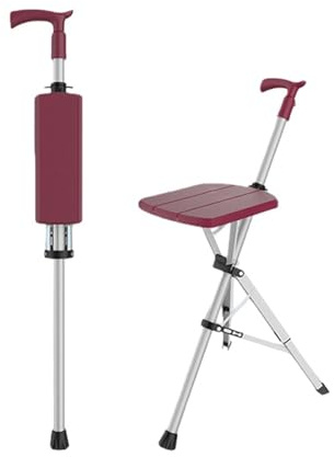 Canne De Marche Pliante Avec Siège Intégré,Idéale Pour Les Personnes Âgées,Modèle 2 En 1 Léger,Pour Marcher Et Se Reposer Pendant La Marche,Supporte Jusqu'à 100 Kg Red