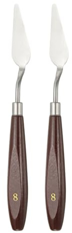 QUARKZMAN 2 Pcs Espátula De Pintura Herramienta 2.09 X 0.75 Rojo/Plateado | Espátulas Paleta De Arte Raspadores Herramientas, Acero Inox, Con Mango De Madera De Haya, Para Acrílico Óleo Lienzo
