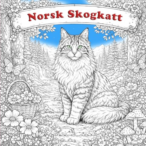 Målarbok Norsk Skogkatt: Avslappnande målarbilder med vackra norska skogkatter i naturen och i mysiga vardagsscener – för barn och vuxna