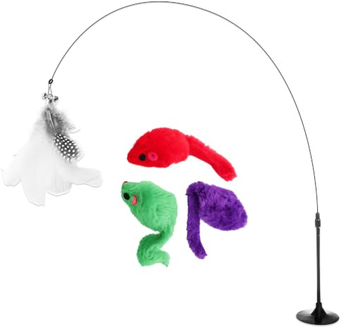 Fancy Pets Set med Kattleksaker – 3 Leksaksmöss och Fjäderleksak med Sugkopp, Interaktiva Kattleksaker för Inomhuskatter, Perfekt för Aktivering och Lek, Cat Toys