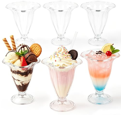 dellyy Set mit 6 Eisbecher Glas, Dessertgläser Glas 150 ml, Eisbecher, Eisschalen, Desert Gläser Set Glas Spülmaschinenfeste, für Eis, Joghurt, Snacks