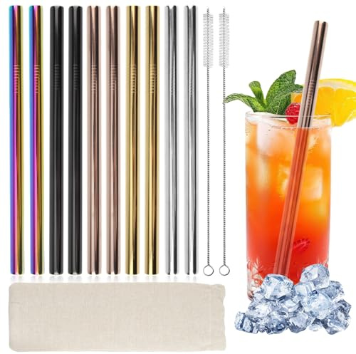 GZGXKJ 13Pcs Paille Inox 12mm Ouverture Pailles Coloré Paille Bubble Tea | Pailles Reutilisable, Avec 2 Brosses de Nettoyage Pailles Inox, Pour Tasses et Verres de 30/40oz Smoothies Jus Café