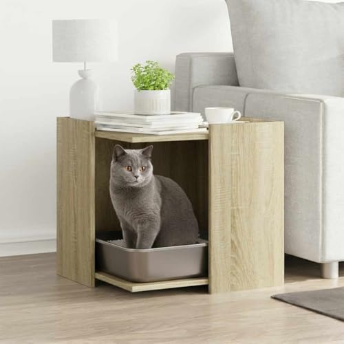 Mokuyary Meuble de Bac à Litière pour Chat chêne Sonoma Salon D