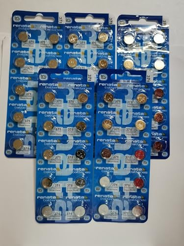 Renata 371 Batterie non rechargeables, montre, simple, portable, 40 mAh, Oxyde d'argent 1,55 V, SR69, à Sommet Plat, 50 pack, 50
