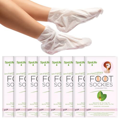 SpaLife Moisturizing Foot Sockies | Mothers Day Gifts & Foot Mask For Dry Cracked Feet | Tea Tree Oil Softening Booties | Callus Remover Alternative | Self Care Gifts for Women | 8 Pack