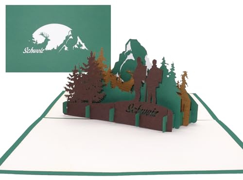 Grußkarte Schweiz „Panorama Schweizer Alpen & Matterhorn“ - Pop-Up Karte Bergsteigen, Wandern & Klettern in der Schweiz als Geschenkgutschein, Reisegutschein & Souvenir