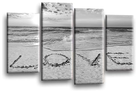 LR Sunset Love Quote Wall Art Picture – Grey & White Framed 4 Panel Split Canvas Print | Ready to Hang | Modern Wall Art for Living Room, Bedroom & Office