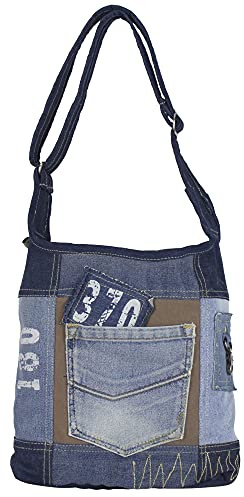 Sunsa Damen Tasche Umhängetasche, Canvas bag, Jeanstasche, Hobo Schultertasche, nachhaltige Damentasche, Vintage Crossbody für Teenager | Nachhaltige Crossbody-Begleiter im Vintage-Upcycling-Look für Alltag, Uni & Freizeit. Als Geschenkidee-Jeans Schultertasche