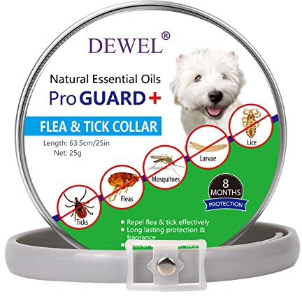DEWEL Verstellbar Zecken Halsband für Hunde und Katze, 63.5cm Floh Zecken Kragen Floh-und Zecken Prävention Halsbänder Wasserdicht Hund Flohhalsband