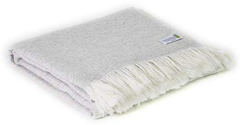 Les Jardins de la Comtesse - Plaid grande leggero grigio argento, motivo diamante in cashmere, 4 fili e lana (140 x 230 cm), morbido, caldo e ideale come scialle