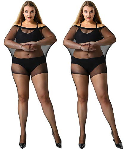 MANZI Women's 2 Pairs Plus Size Control Top Ultra-Soft Tights 20 Denier Black XL