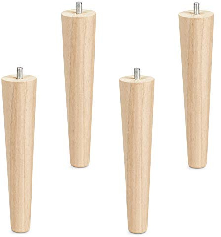 SOTECH 4er Set Möbelfüße Buche roh H 200 mm Ø 45/25 mm mit Gewindestift M8 | konisch