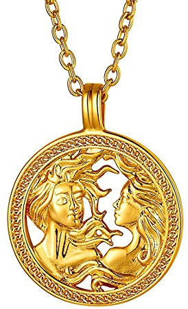 FindChic 12 Sternzeichen Geprägter Anhänger Horoskop Aushöhlen Rundeanhänger Halskette kostenlos Schmuckbox für Damen mädchen