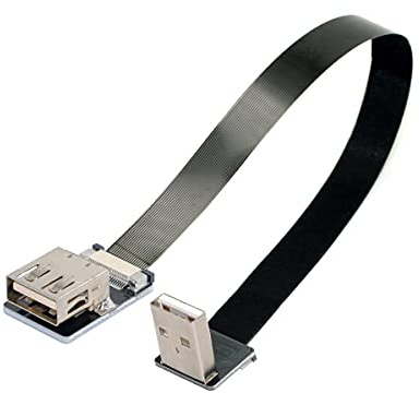 Cablecc Down Angled USB 2.0 Type-A Male to Female Extension Data Flat Slim FPC Cable for FPV & Disk & Scanner & Printer 200cm