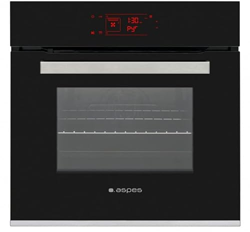 aspes AHE1400PI Horno Pirolítico acabado en Cristal Templado Negro de 60 cm. Temporizador. Display LED Táctil. 8 Programas. Capacidad 68 Litros