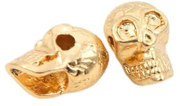 Perlin 20 Schädel Totenkopf Spacer Perlen 12mm Skull Goldfarbe Metallperlen für Halskette Charm Armbänder Basteln