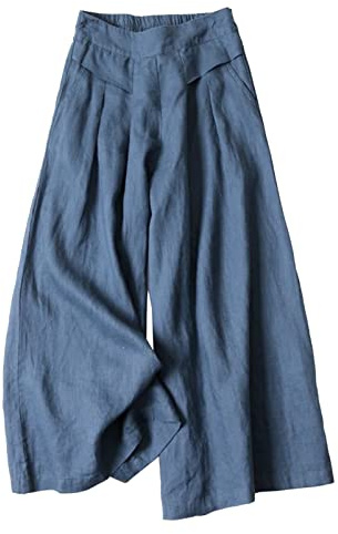 Jupe Pantalon Femme Fluide Eté Sarouel Jupe Culotte Taille Elastique Pantalon Ample Large Bleu Marine Étiquette XXXL 42
