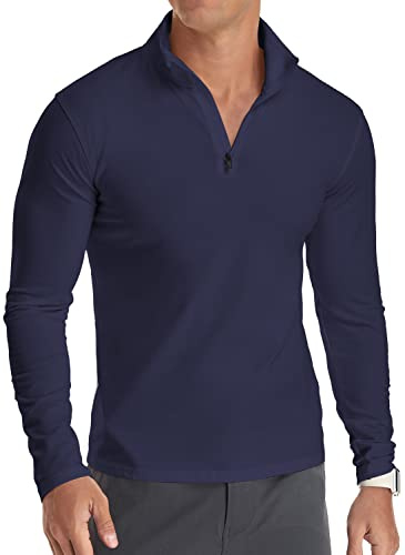 KUYIGO Men's Long&Short Sleeve Polo Shirts 1/4 Zip Plain Casual Slim Fit Gym Running Tops Basic Cotton Shirts S-XXL