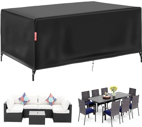 VniYors Copritavolo Esterno Impermeabile,Copertura per Mobili da Giardino, Antipolvere, Anti-UV,Antivento,Antineve,Per tavoli e sedie da esterno,Divani e altri Tavoli da Giardino
