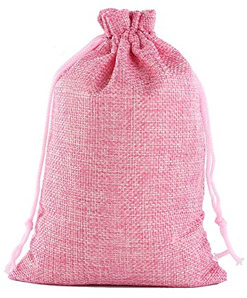 20 Stück Jute Sack Jutesäckchen Jutebeutel Flachbeutel Kleine Stoffbeutel Mini Baumwolle Säckchen für Weihnachten Babyparty Erntedankfest Halloween Ostern Muttertag Papiertüten -rosa-15x20cm