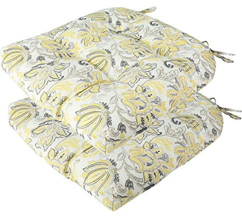 FUNHOME Outdoor Chair Cushions 19 x19 Inch,Water Resistant Tufted Seat Cushions 19,Reversible,Weather Resistant,Rounded Back Wicker Chair Cushion for Patio Garden Furniture(Yellow Flower)