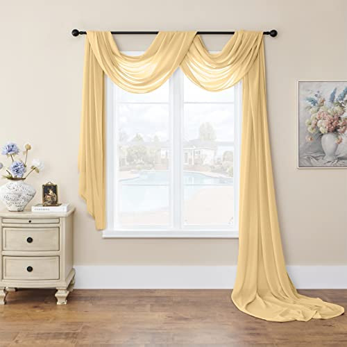 SK Studio Querbehang Freihanddeko Transparente Voile Gardine Vorhang Hochzeit Deko Foto Hintergrund Vorhangschal für Party Hochzeit Geburtstag Gelb, 140x600cm