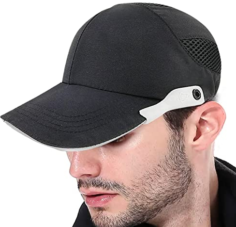 Kasmole Mesh Anstoßkappe Breathable, Schutzkappe Kopf, Baseball Anstoßkappe Sicherheitsmütze, Kopfschutz Schutzkappe, Stoßschutzkappe Mit Hartschale Atmungsaktiv Leicht Anti-Schock, Schwarz